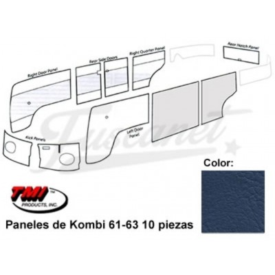 Panel Tapizado Tapas Puerta Azul VW Kombi Split 61-63 TMI 10pc